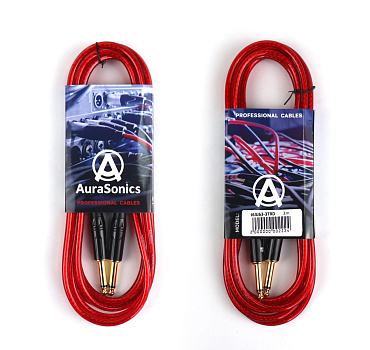 AuraSonics J63J63-3TRD гитарный кабель Jack TS 6.3мм - Jack TS 6.3мм 3м, 24AWG, 0.22мм², красный 