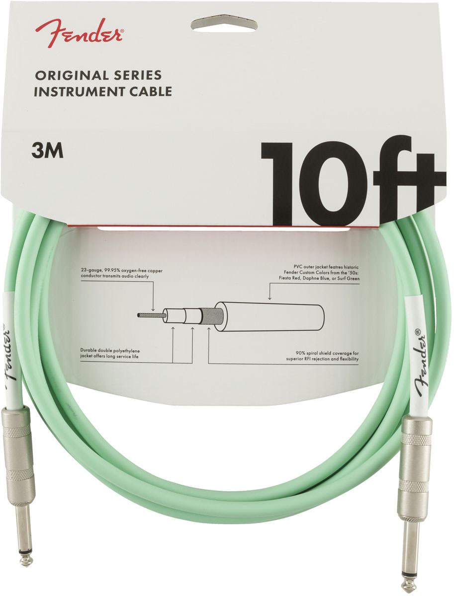 Fender 10 or inst cable sfg инст кабель зеленый  3,05м