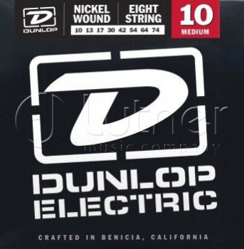 Dunlop DEN1074 Комплект струн для 8-струнной электрогитары, никелированные, Medium, 10-74