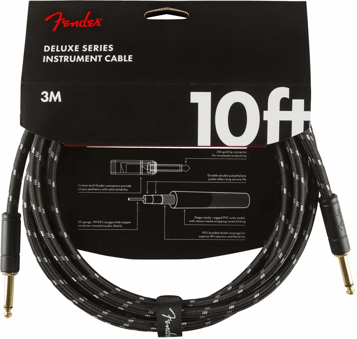 FENDER DELUXE 10` INST CBL BTWD инструментальный кабель, черный твид, длина 10` (3,05 м)