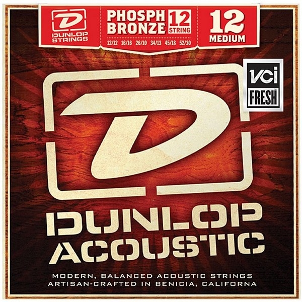 Dunlop DAP1252J Комплект струн для 12-струнной акустической гитары, фосф.бронза, Medium, 12-52