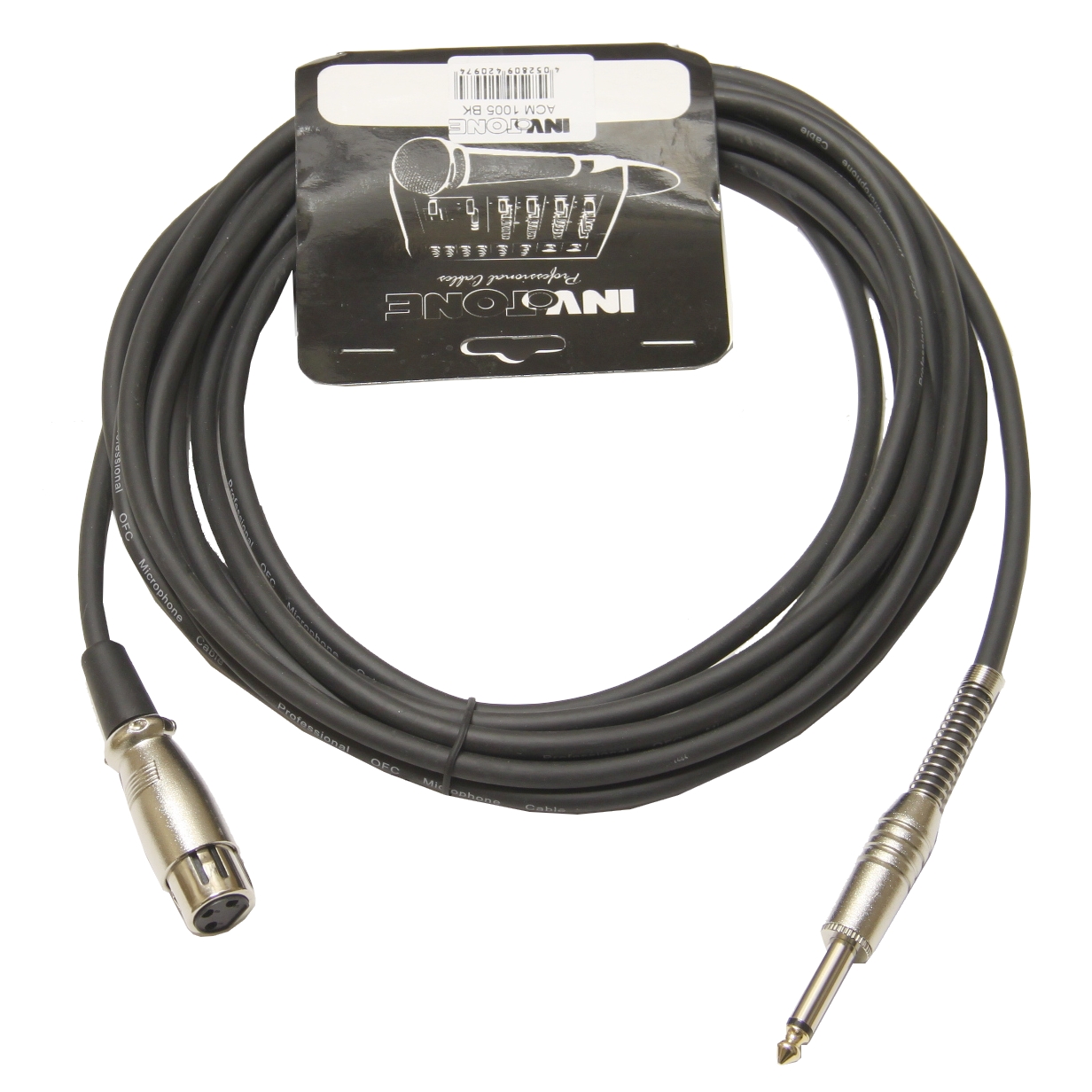 Invotone ACM1005BK - Микрофонный кабель, длина 5 м, разъемы моно джек- XLR3F (черный)