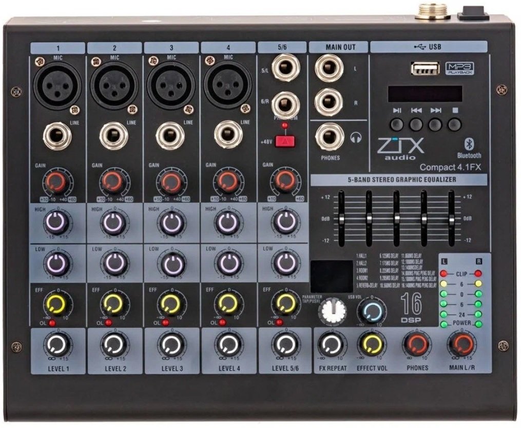ZTX audio Compact 4.1Fx микшерный пульт 4mono, 1stereo каналы с MP3/DSP/BT