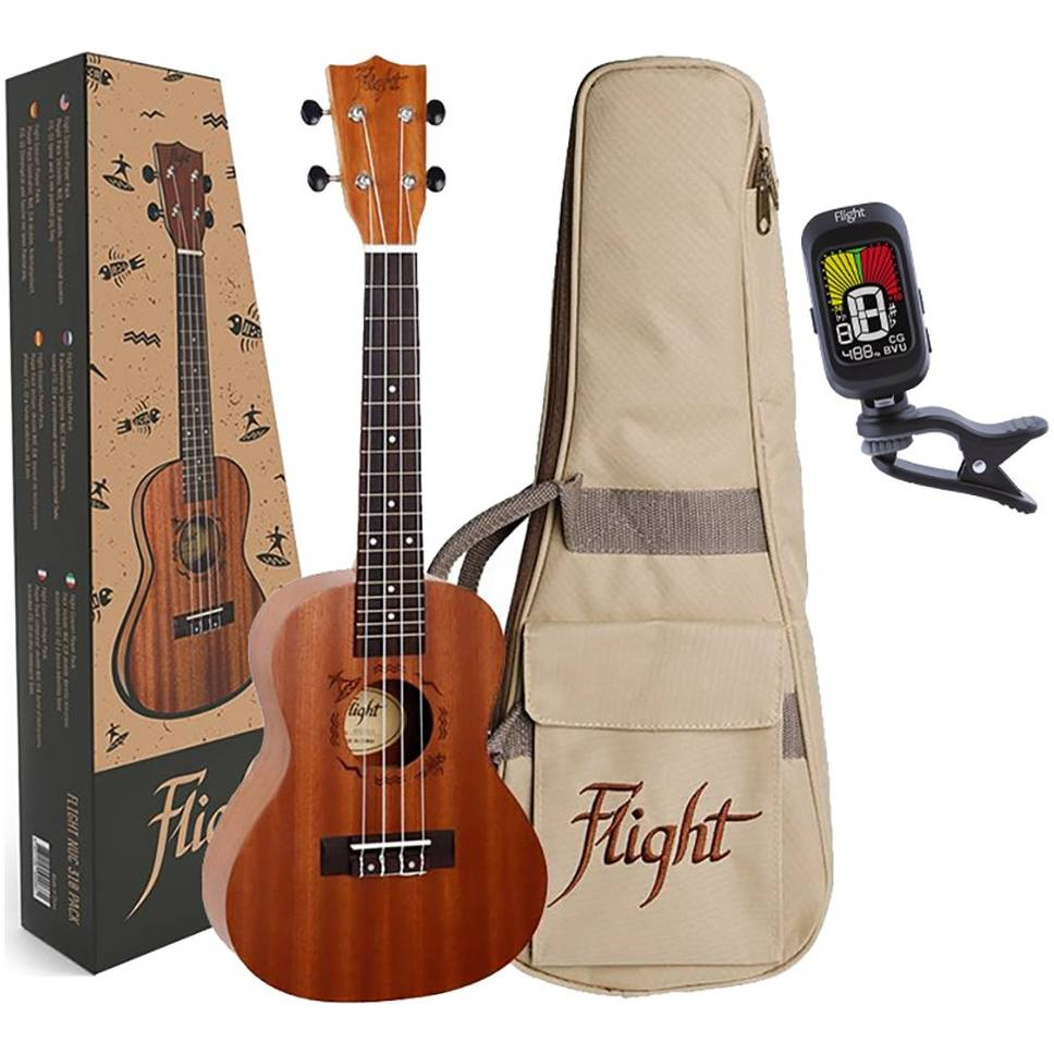 FLIGHT NUC PACK - набор: укулеле концерт + тюнер + чехол, серия Natural