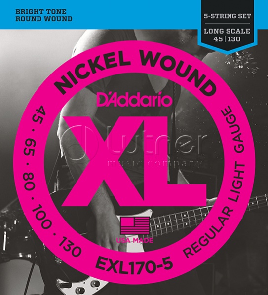D'Addario EXL170-5 XL NICKEL WOUND Струны для 5-струнной бас-гитары 5-string Long Regular Lig 45-130