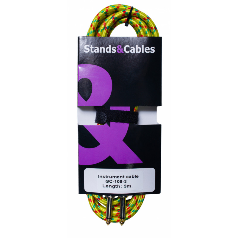 STANDS & CABLES GC-108-3 Инструментальный кабель в тканевой оплетке 3 м. Разъемы: Jack 6,3мм. моно -