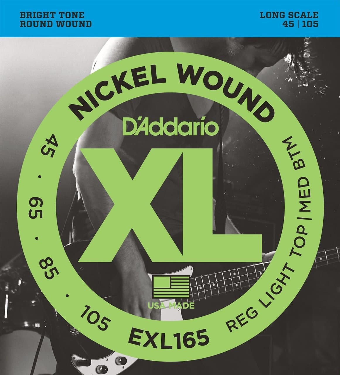 D`Addario EXL165 XL NICKEL WOUND Струны для бас-гитары Long Regular Ligth Top Medium Bottom 45-105