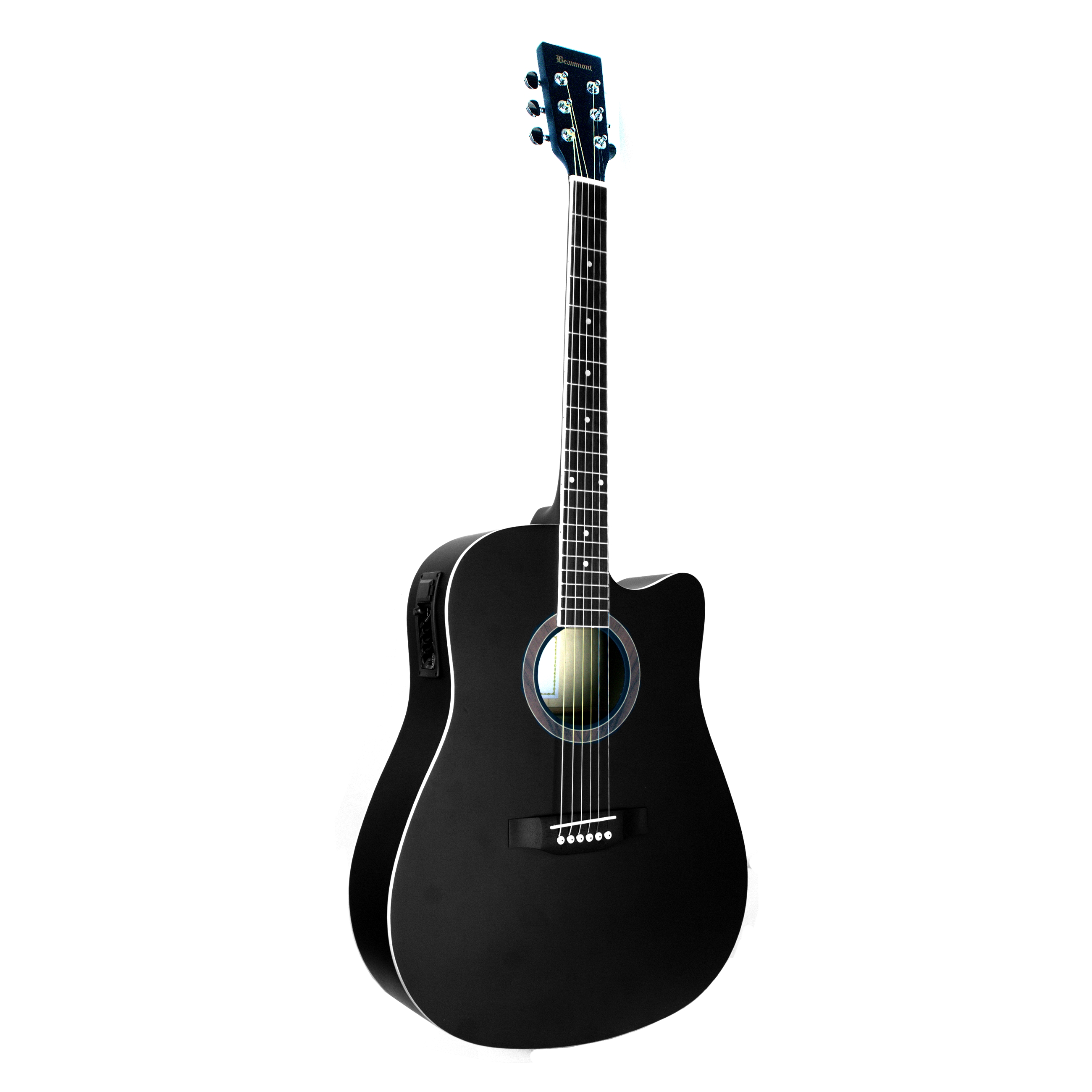 BEAUMONT DG80CE/BK - электроакустическая гитара с вырезом, корпус липа, цвет черный, матовый 