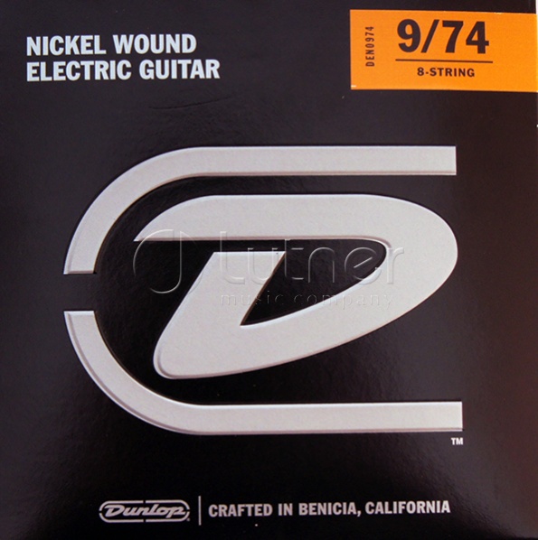 Dunlop DEN0974 Комплект струн для 8-струнной электрогитары, никелированные, Light, 9-74