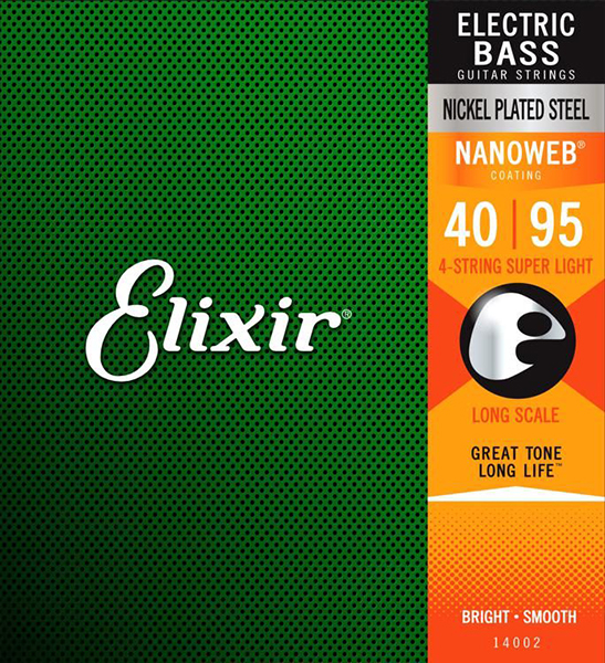 Elixir 14002 NANOWEB Комплект струн для бас-гитары, никелированные, Super Light, 40-95