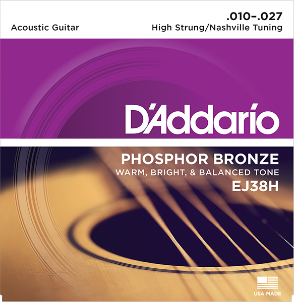 D'Addario EJ38H Phosphor Bronze Дополнительные струны для 12стр гитары, High Strung/Nashvil, 10-27