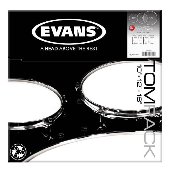 Evans ETP-G1CLR-R G1 Clear Rock Набор пластика для том барабана (10", 12", 16")