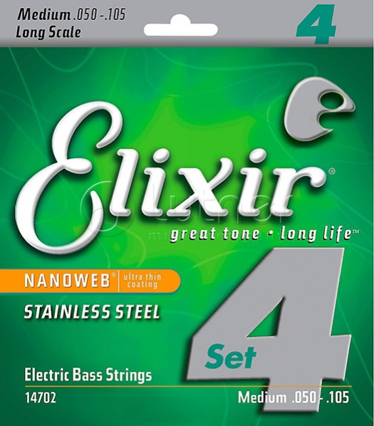 Elixir 14702 NANOWEB Комплект струн для бас-гитары, нерж.сталь, Medium, 50-105