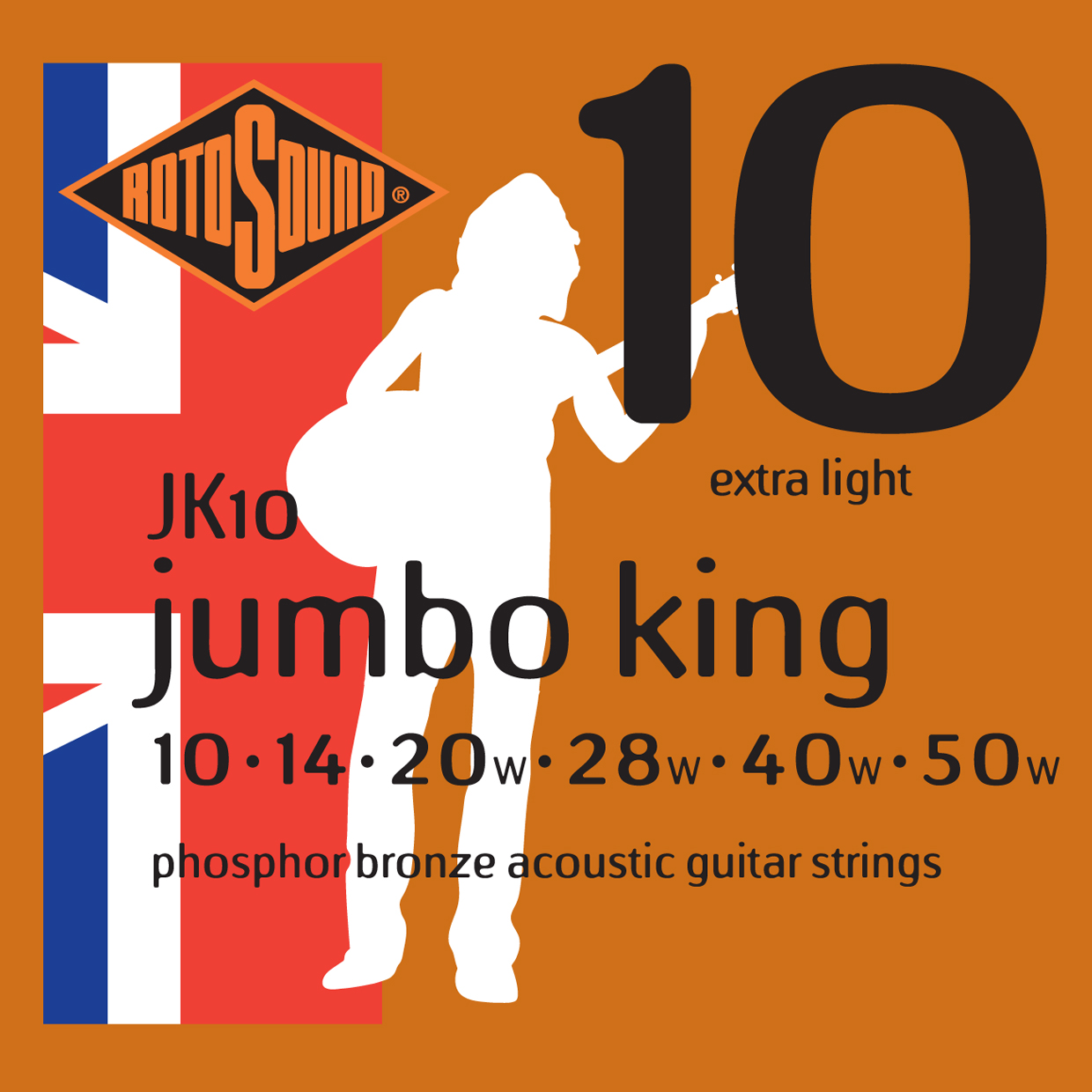 ROTOSOUND JK10 STRINGS PHOSPHOR BRONZE струны для акустической гитары, фосфорная бронза, 10-50