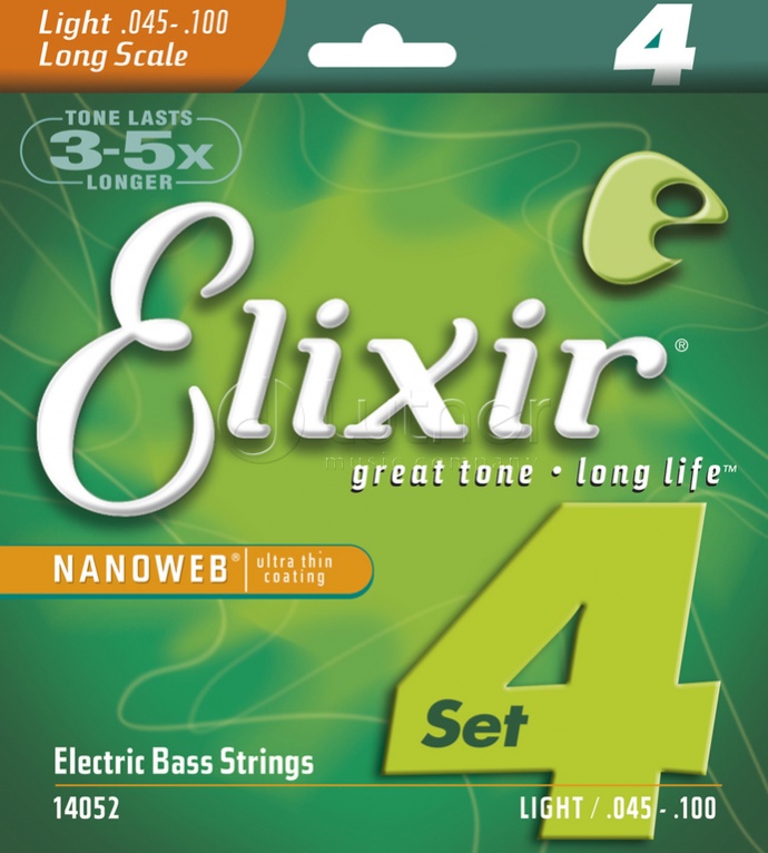 Elixir 14052 NANOWEB Комплект струн для бас-гитары, никелированные, Light, 45-100