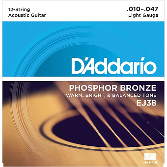 D'Addario EJ38 Phosphor Bronze Комплект струн для акустической 12-струнной гитары, Light, 10-47