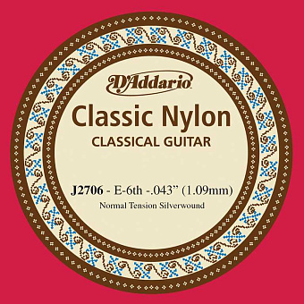 D'Addario J2706 Classical Отдельная 6-ая струна для классической гитары, нейлон, норм. натяжение