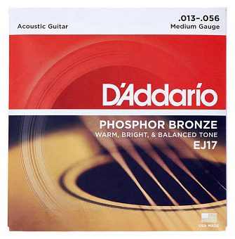 D'Addario EJ17 PHOSPHOR BRONZE Струны для акустической гитары фосфорная бронза Medium 13-56 
