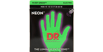 DR NGE-10 NEON HiDef Green струны электрических гитар, светящиеся в УФ лучах, цвет Green, 1046