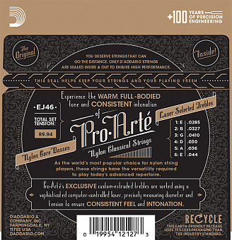 D'Addario EJ46 PRO ARTE - струны для классической гитары нейлоновые Hard, сильное натяжение