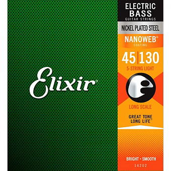 Elixir 14202 NanoWeb струны для 5-струнной бас-гитары 45-130