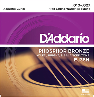 D'Addario EJ38H Phosphor Bronze Дополнительные струны для 12стр гитары, High Strung/Nashvil, 10-27