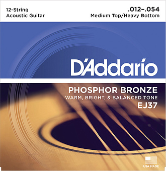 D'Addario EJ37 Phosphor Bronze Комплект струн для 12-струнной гитары