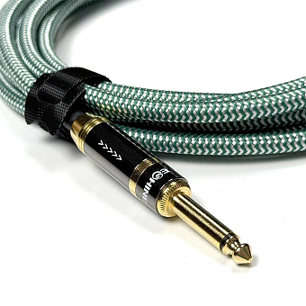 E-Shine ES-8052C (3.0m) - несимметричный гитарный кабель в хлопковой оплетке 3м, моно джек, зеленый